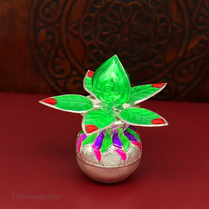 TRIBAL ORNAMENTS Vintage design Solid sterling silver handmade puja kalash silver coconuts and leaf excellent home temple article worshipping articles su460 Rings