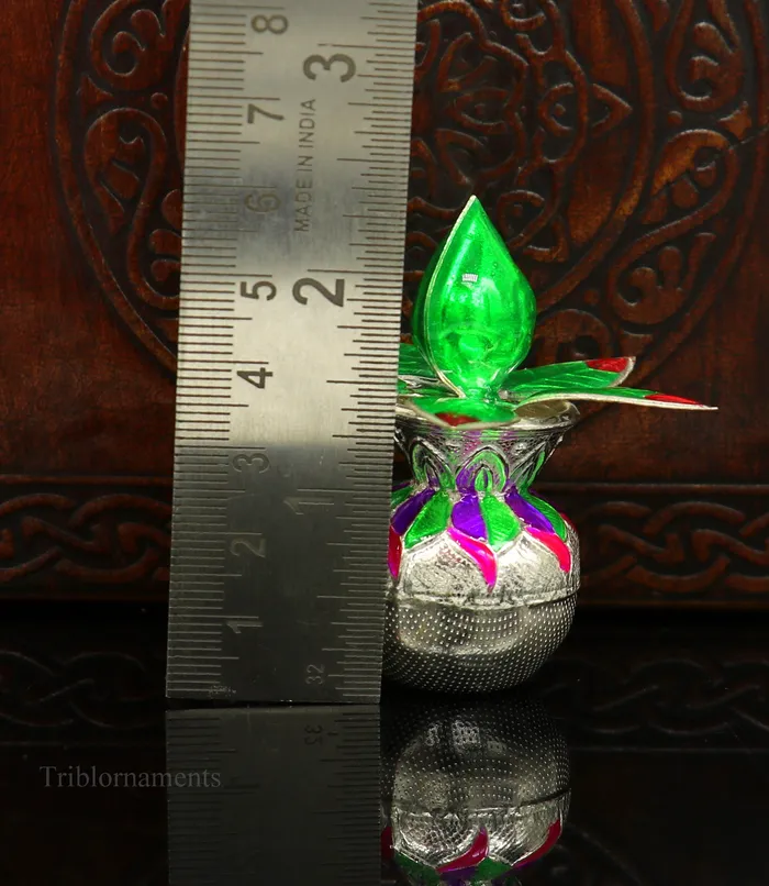 TRIBAL ORNAMENTS Vintage design Solid sterling silver handmade puja kalash silver coconuts and leaf excellent home temple article worshipping articles su460 Rings