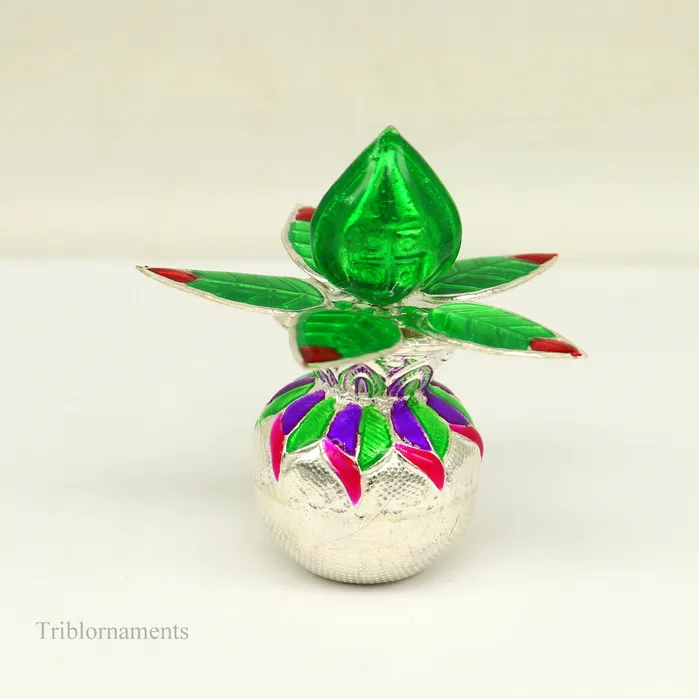 TRIBAL ORNAMENTS Vintage design Solid sterling silver handmade puja kalash silver coconuts and leaf excellent home temple article worshipping articles su460 Rings