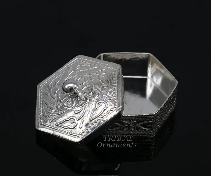 TRIBALORNAMENT Rings 925 sterling silver trinket box kajal boxcasket box bridal polygon shape sindur box collection container box eyeliner box gifting stb402 TRIBALORNAMENT Rings 925 sterling silver trinket box kajal boxcasket box bridal polygon shape sindur box collection container box eyeliner box gifting stb402
