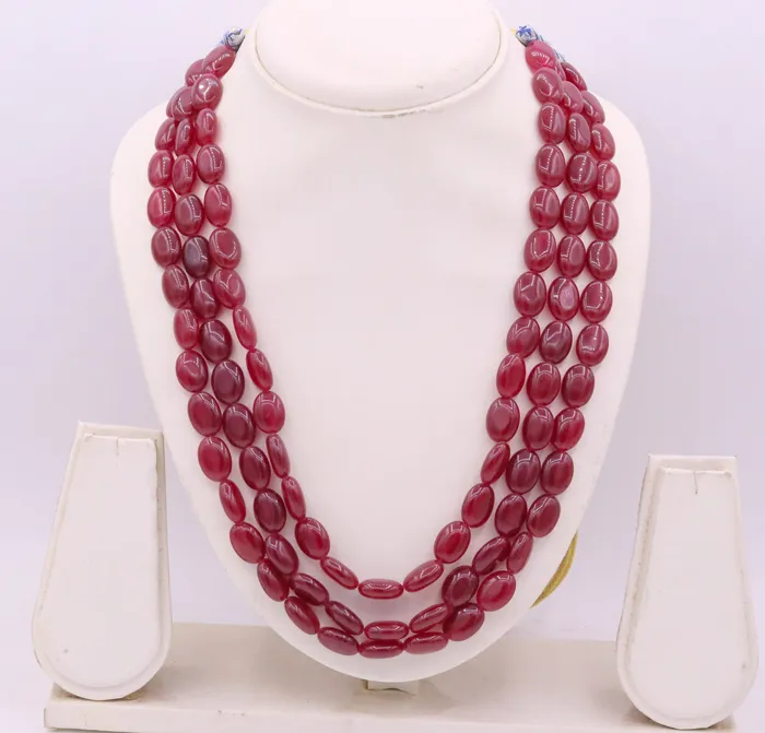 Vintage antique design handmade gorgeous Red Quartz three line necklace excellent beaded charm necklace tribal jewelry from india qd01 TRIBAL ORNAMENTS Necklaces