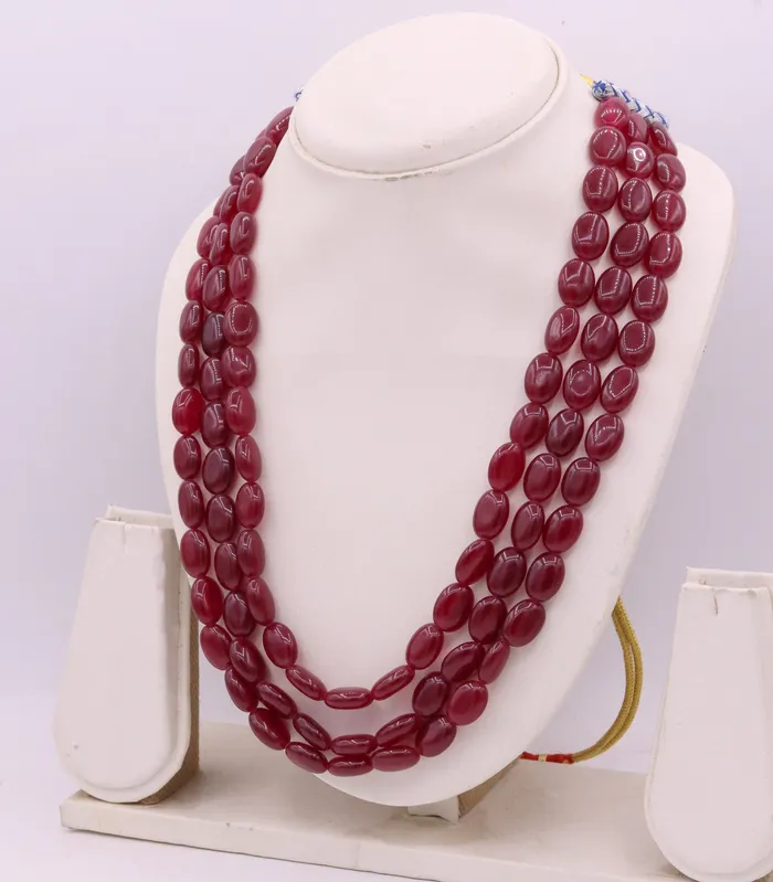 Vintage antique design handmade gorgeous Red Quartz three line necklace excellent beaded charm necklace tribal jewelry from india qd01 TRIBAL ORNAMENTS Necklaces