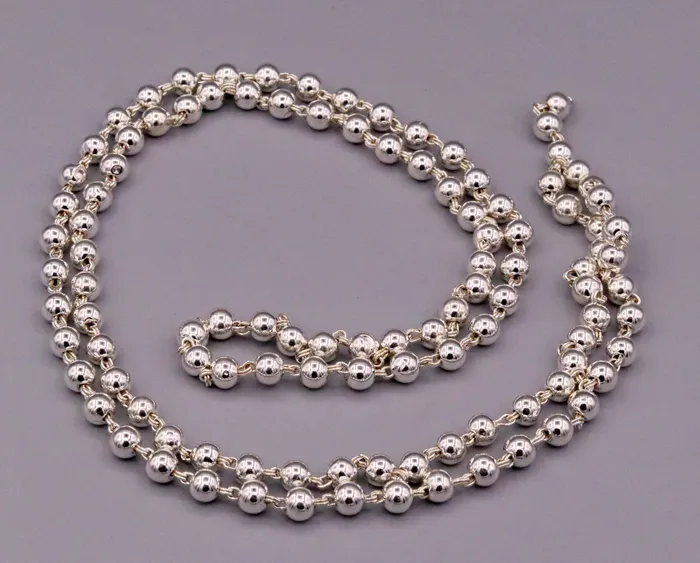 Vintage antique design handmade solid silver 108 beads ball jaap mala chain necklace for japping mantra for god mediation ch22 TRIBAL ORNAMENTS Necklaces