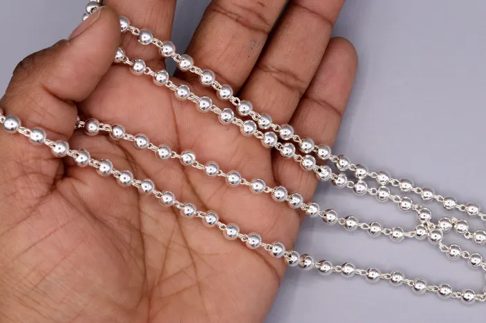 Vintage antique design handmade solid silver 108 beads ball jaap mala chain necklace for japping mantra for god mediation ch22 TRIBAL ORNAMENTS Necklaces