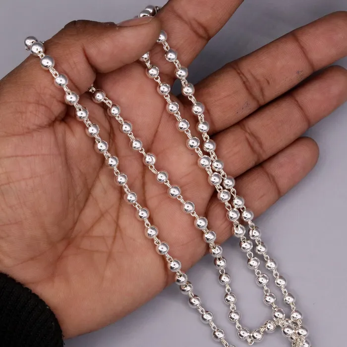 Vintage antique design handmade solid silver 108 beads ball jaap mala chain necklace for japping mantra for god mediation ch22 TRIBAL ORNAMENTS Necklaces