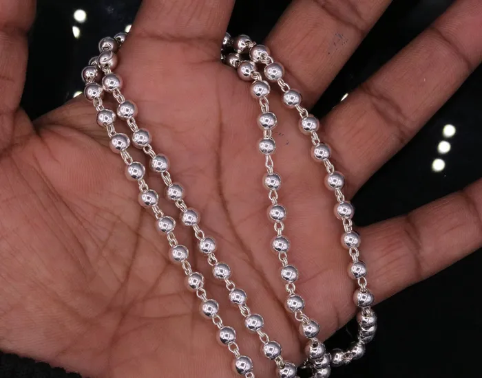 Vintage antique design handmade solid silver 108 beads ball jaap mala chain necklace for japping mantra for god mediation ch22 TRIBAL ORNAMENTS Necklaces