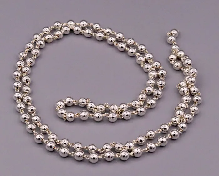 Vintage antique design handmade solid silver 108 beads ball jaap mala chain necklace for japping mantra for god mediation ch22 TRIBAL ORNAMENTS Necklaces