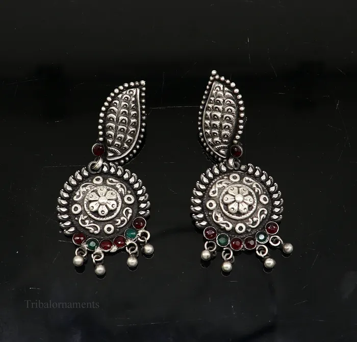 Vintage indian traditional style drop dangle stud earring Pure 925 sterling silver floral earring best brides gifting wedding jewelry s940 TRIBAL ORNAMENTS Earrings Vintage indian traditional style drop dangle stud earring Pure 925 sterling silver floral earring best brides gifting wedding jewelry s940 TRIBAL ORNAMENTS Earrings