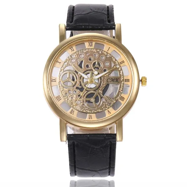 W156 Black Band Gold Gears Collection Quartz Watch 01 Rings