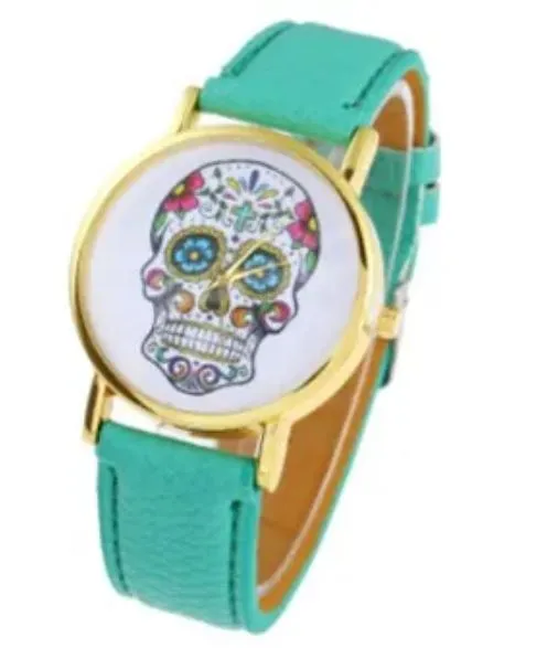 W272 Aqua Green Band Sugar Skull Collection Quartz Watch POLLY Rings