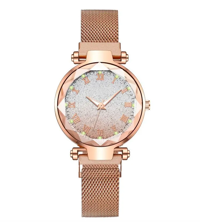 W386 Rose Gold Mesh Magnet Band Ombre Glitter Collection Quartz Watch polly Rings