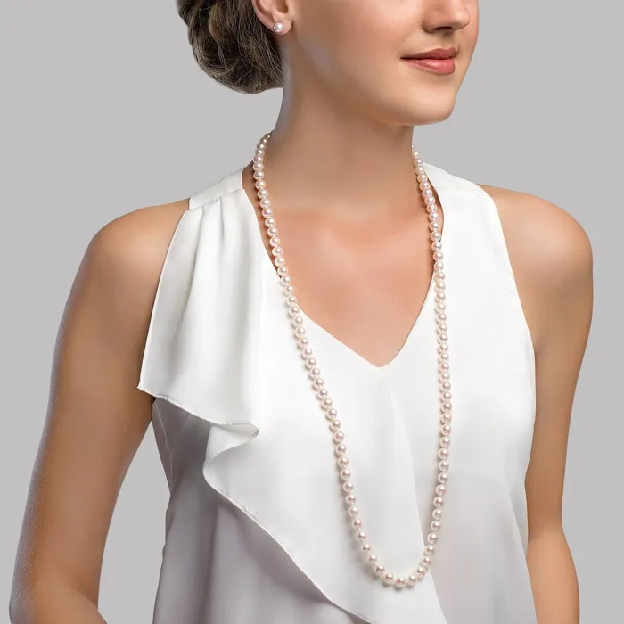 White Japanese Akoya Opera Length Pearl Necklace 7580mm spt Necklaces
