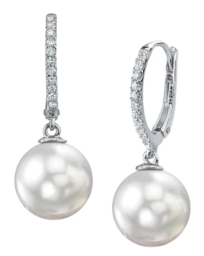 White South Sea Pearl Diamond Metropolis Dangle Earrings spt Earrings