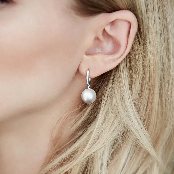 White South Sea Pearl Diamond Metropolis Dangle Earrings spt Earrings