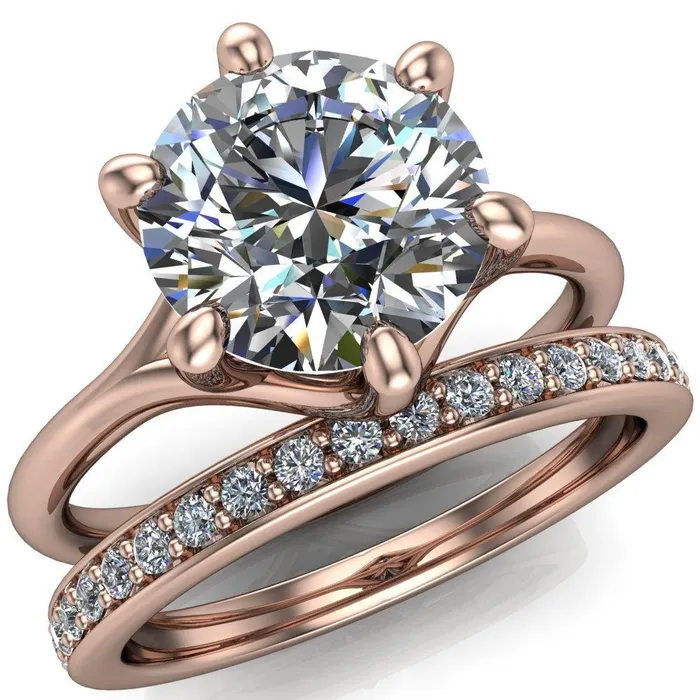 Whitney Round Center Stone 6 Prong Split Band Engagement Ring Fire Brilliance Rings