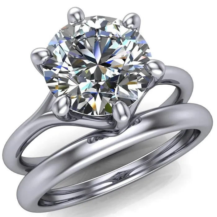 Whitney Round Center Stone 6 Prong Split Band Engagement Ring Fire Brilliance Rings
