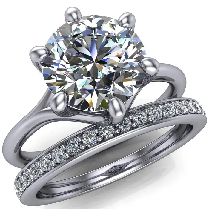 Whitney Round Center Stone 6 Prong Split Band Engagement Ring Fire Brilliance Rings