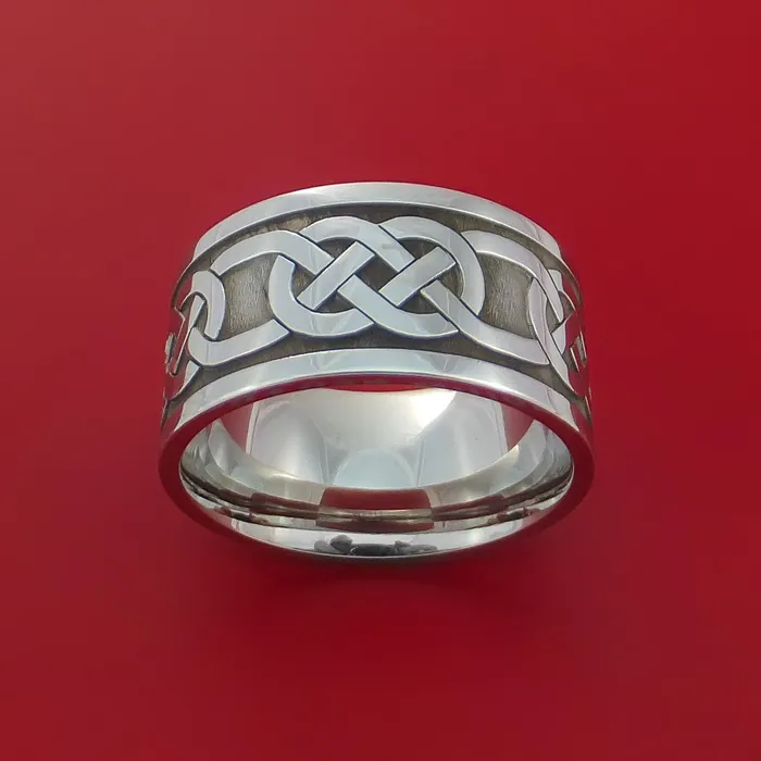 Wide Cobalt Chrome Ring with Claddagh Milled Celtic Design Inlay Custom Made Band Lashbrook Rings Wide Cobalt Chrome Ring with Claddagh Milled Celtic Design Inlay Custom Made Band Lashbrook Rings