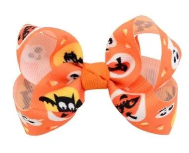 Z56 Orange Pumpkin Ghost Skull Small Hair Bow Clip POLLY Rings