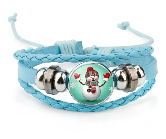 Z99 Snowman Light Blue Leather Bracelet polly Bracelets